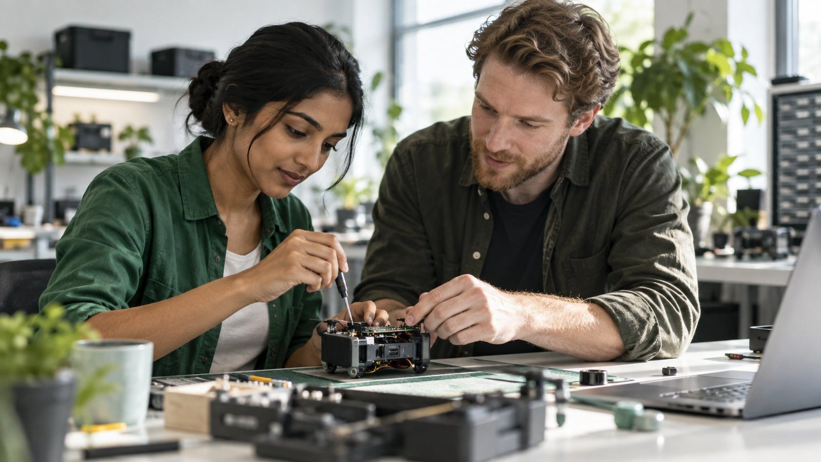 Illustrative engineers prototyping technology
